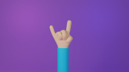 3d hand gesture isolated in purple background, 3d rendering