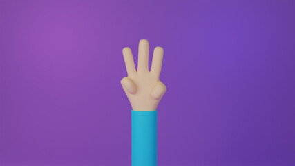 Obraz premium 3d hand gesture isolated in purple background, 3d rendering