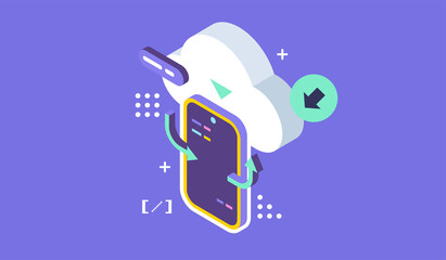 Open source vector illustration. Programming language concept. Developer protocol platform interface with code information. Digital software script.