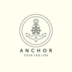 anchor ship logo badge minimalist line art icon illustration template design