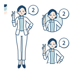 ビューティーアドバイザー女性が2とカウントしているイラスト