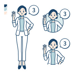 ビューティーアドバイザー女性が3とカウントしているイラスト