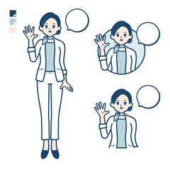 ビューティーアドバイザー女性が挨拶をしているイラスト