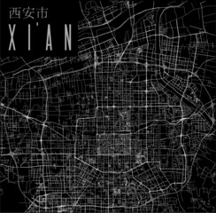 Xi'an city vector map poster. China municipality square linear street map, administrative municipal area.