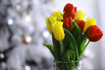 Flowers, spring holidays and home decor concept - Bouquet of beautiful tulips, floral background