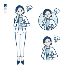 ビューティーアドバイザー女性がスマートフォンを持ち困っているイラスト