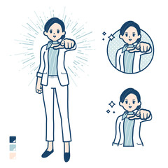 ビューティーアドバイザー女性が正面を指差しているイラスト