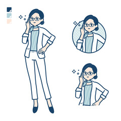 ビューティーアドバイザー女性が眼鏡をクイっとしているイラスト