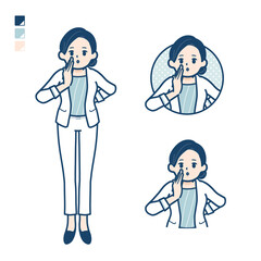 ビューティーアドバイザー女性が小声でささやいているイラスト