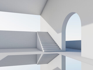 Fototapeta premium Abstract white interior background with arch and pool, 3d
