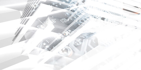 Abstract white high tech background. Mixed media with 3d