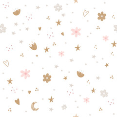 Seamless pattern with cute flowers. vector background