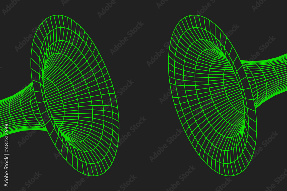 Wall mural wormhole geometric grid wireframe tunnel flat style design vector illustration. abstract futuristic 