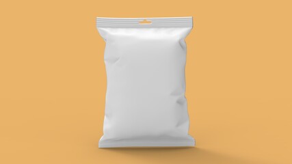 3D rendering of a renderd concept model plastic wrap hanging sack sachet packaging isolated on empty space.