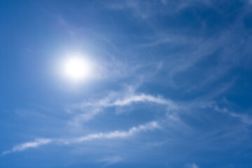 High cirrus clouds against the blue sky