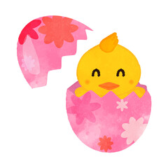 Illustration of a chick coming out of a floral egg 02