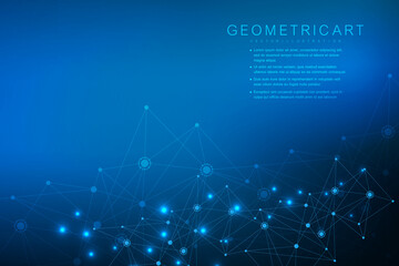 Geometric abstract background with connected line and dots. Structure molecule and communication. Big Data Visualization. Medical, technology, science background. Vector illustration.