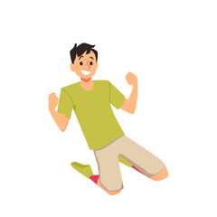Happy soccer player sliding on his knees after great shot in flat vector