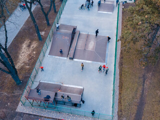 aerial view of skate park at public city place