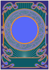 Psychedelic Art Nouveau Frame, Background. 1900s - 1920s Decorative Ornament, 1960s Psychedelic Colors