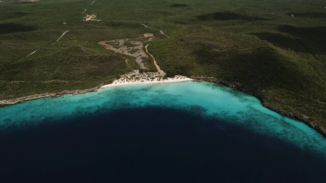 High altitude drone shot  at the caribbean beach of the Kenepa in Curacao
