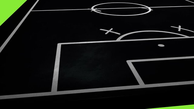 Football or soccer team strategy and play tactic drawing on the board. 3D rendered images 