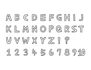 手書き風のアルファベット　ベクターイラスト　大文字　数字