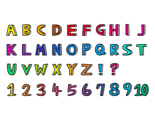 手書き風のアルファベット　ベクターイラスト　大文字　数字