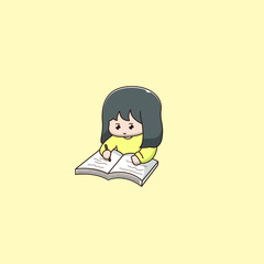 cute girl is writing