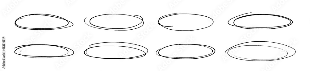 Fototapete set of doodle ellipses. scribble ovals, bubbles to circle and highlight text. handwriting horizontal