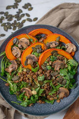 Buddha bowl with lentils and pumpkin