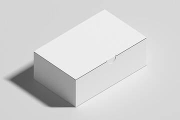 Empty blank white shoe packaging box mockup isolated on a grey background. 3d rendering.