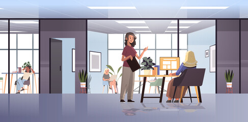 businesswomen couple discussing during meeting business people working together teamwork concept office interior