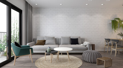 Modern interior of living room.3D illustration