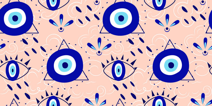 Seamless pattern with greek eye. Blue eyes are a talisman and amulet for protection.Vector illustration in flat style seamless pattern with circles.