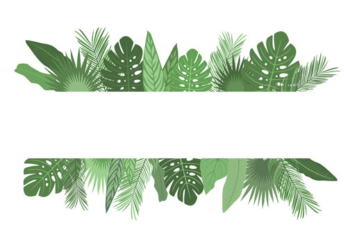 Green tropical floral frame template with place for your text.
