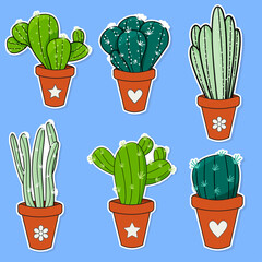 Set of stickers Home plants - cacti in pots.