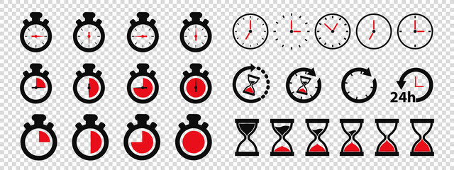 Timer, Clock Icon Set - Different Vector Illustrations - Isolated On Transparent Background