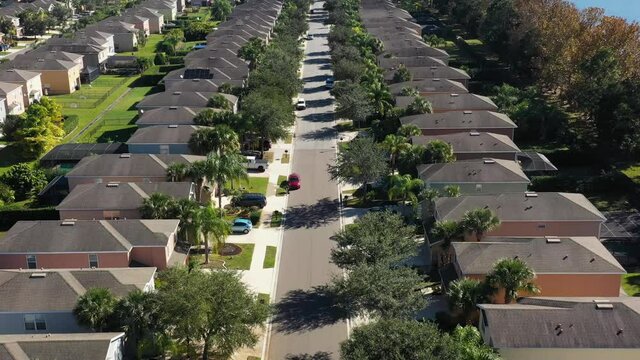 Sarasota, Florida. Peaceful friendly neighborhood, suburbs among lakes and green. Aerial view
