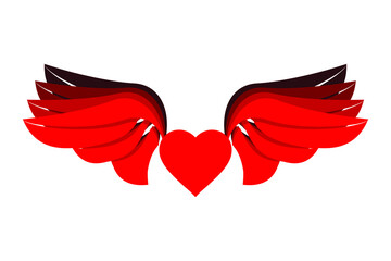Obraz premium Red heart icon with wings on white background,vector illustration