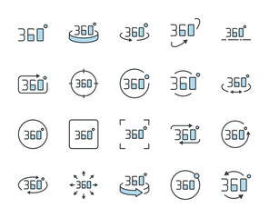 360 set line icons in flat design with elements for web site design and mobile apps.  Collection modern infographic logo and symbol. Web vector line pictogram