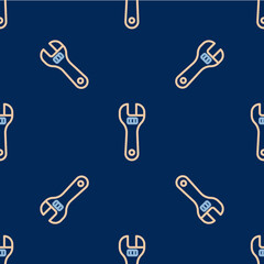 Line Adjustable wrench icon isolated seamless pattern on blue background. Vector