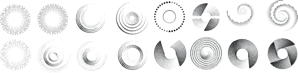 Roughen edges radial halftone dots in Circle Form . fireworks Explosion background . Vector Illustration . Sun
round Logo . Circular Design element . Abstract Geometric half tones . Sunburst 