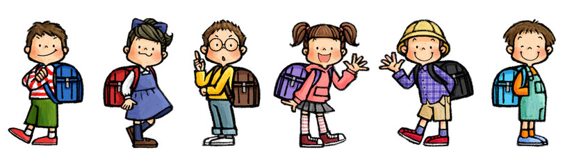ランドセルの子供達（男の子、女の子）