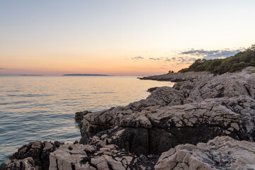 Fototapeta na wymiar Coast of the Croatian island of Pag in the evening light