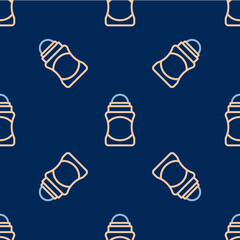 Line Antiperspirant deodorant roll icon isolated seamless pattern on blue background. Cosmetic for body hygiene. Vector