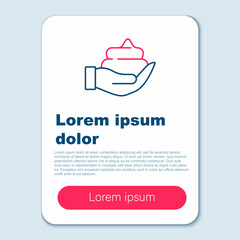 Line Shaving gel foam on hand icon isolated on grey background. Shaving cream. Colorful outline concept. Vector