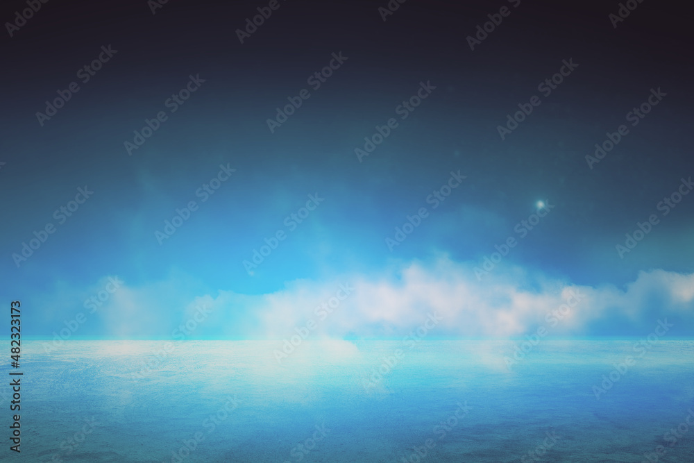 Aufkleber Abstract backdrop with concrete ground and foggy clouds and mock up place. Landing page concept.