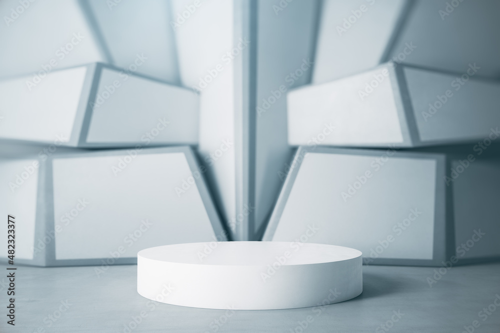 Aufkleber Empty white podium with mock up place on abstract wall background. Product presentation concept. 3D Rendering.