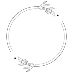 Floral Wreath branch in hand drawn style. Floral circle black and white frame of twigs, leaves and flowers. Frames for the Valentine's day, wedding decor, logo and identity template.